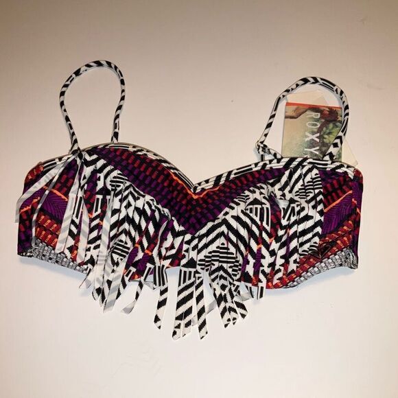 Roxy NWT Aztec Fringe Bandeau Bikini Top, S - Picture 2 of 16